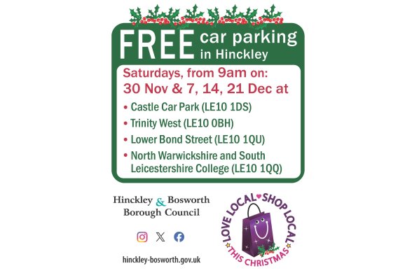 Free Parking - Saturdays in Hinckley - from 30th November until Christmas